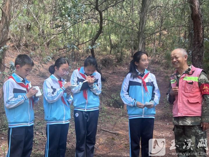聽護林員講解山林生態(tài)知識。